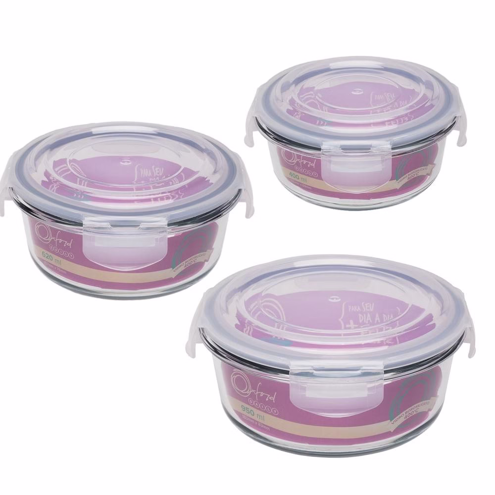 Conjunto De 3 Potes Herméticos De Vidro Redondos - Imagem 2