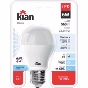 Lâmpada Led 6W Kian Certificada Branca Bv
