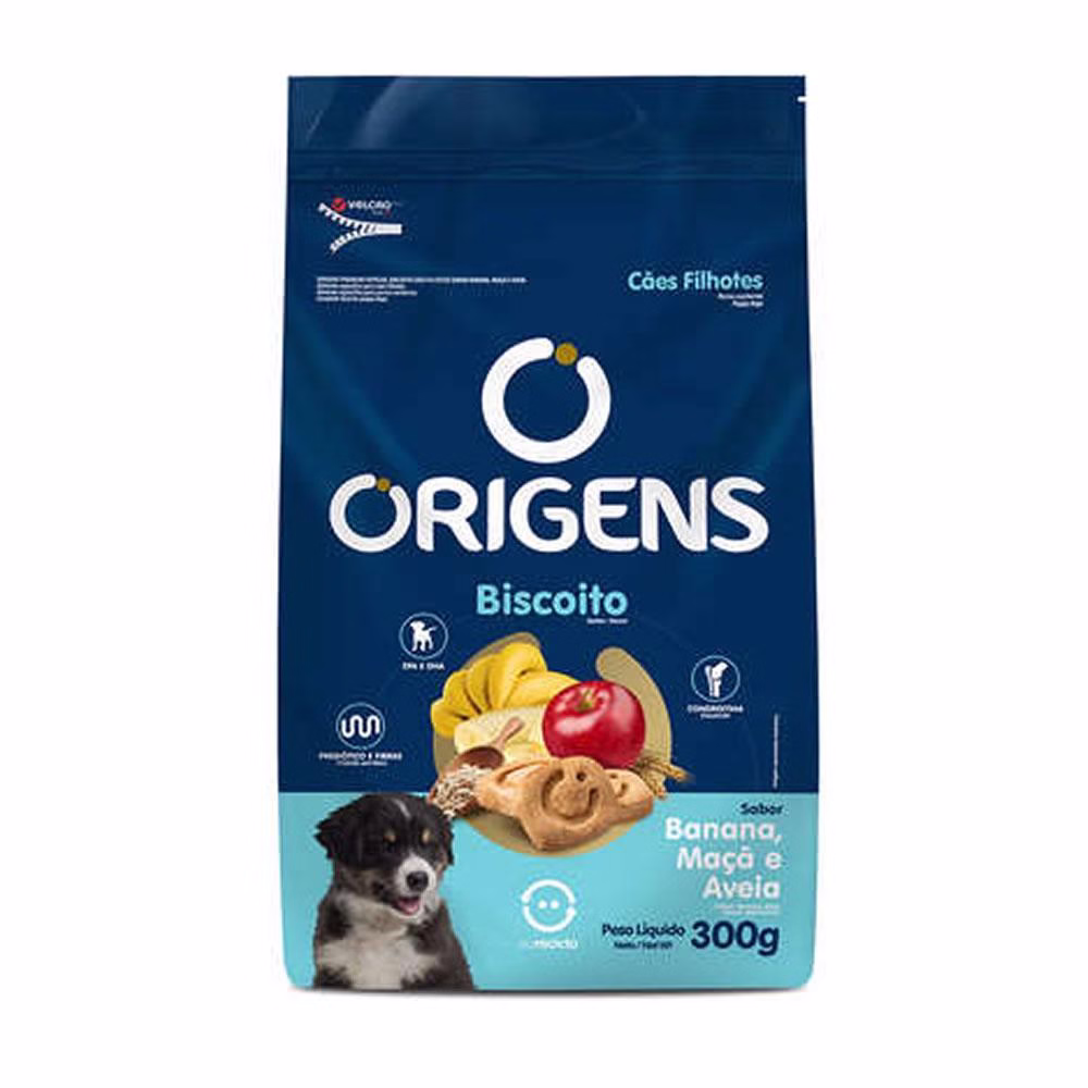 Biscoito Origens Cães Filhotes Banana, Maçã e Aveia 300g