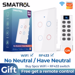 SMATRUL Interruptor Wifi/Inteligente Touch Com Controle Por APP "Smart Life" Amazon Para Parede com neutro