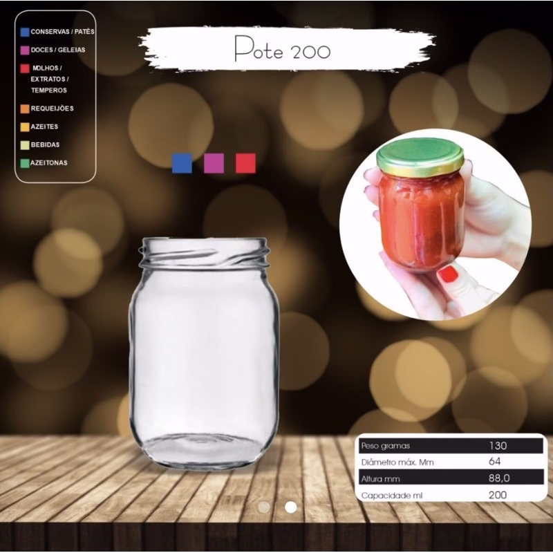 5 POTES DE VIDRO 200ml PARA GELÉIA, DOCES, MEL E CONSERVAS.