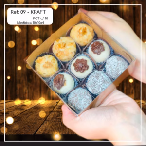 10~50 Caixas Embalagem 9 Doces Com Visor em Acetato KRAFT 10x10x4 - Ref. 09 ( Chocobraz )
