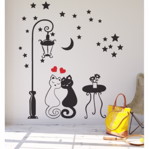 Adesivo Decorativo De Parede Vinilico Casal De Gatinhos Corações Love Estrelas