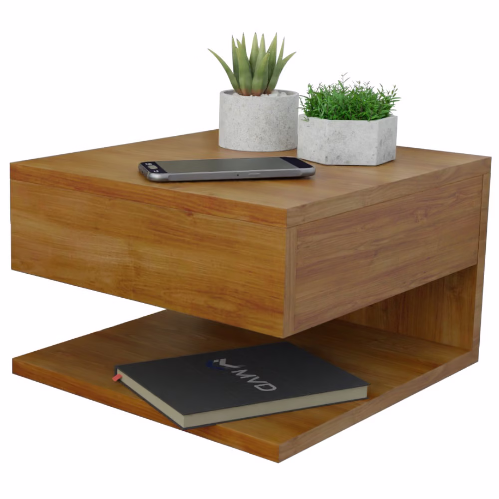 Mesa De Cabeceira Suspensa Cor madeira Freijó Mesinha Com Gaveta e Prateleira MVD Móveis