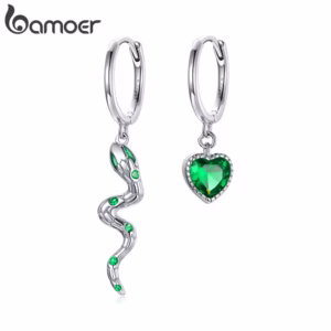 Bamoer Jóias De Zircônia Cúbico De Prata Real 925 Brincos Serpent Love Cúbico Para Mulheres / Meninas / Presentes Sce1006