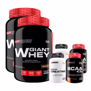 Kit 2x Whey Protein Giant Whey 900g + 2x Power Creatina 100g + 2x BCAA 4,5 100g - Bodybuilders