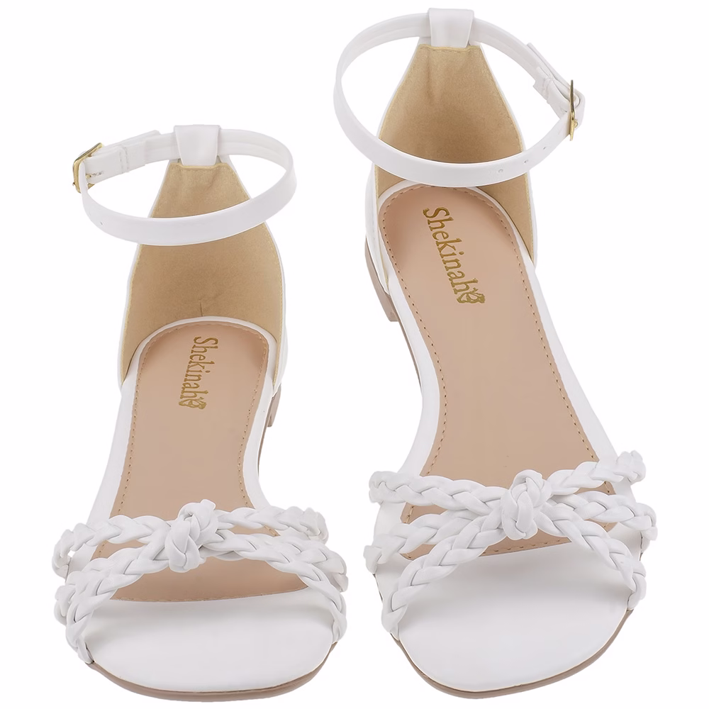 Sandália Feminina Rasteira Bico QuadradoTrançada Shekinah Lançamento Trança Nó com Traseiro Fechado - Imagem 2