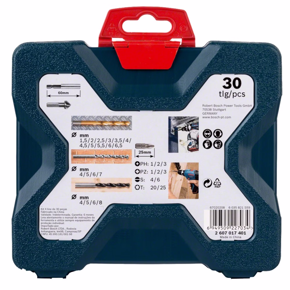 Kit de Brocas e Bits Bosch X-Line 30 Peças em Titânio para Concreto Madeira e Metal - Imagem 2