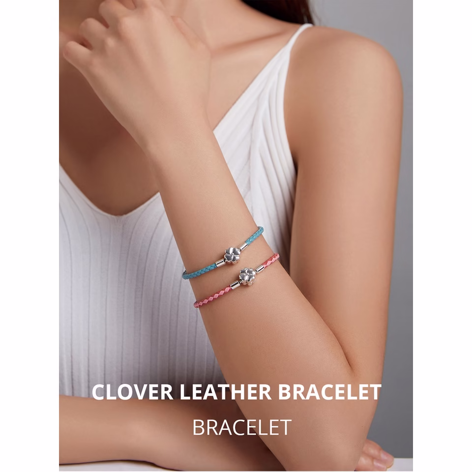 Bamoer Pulseira De Couro Genuíno Com Pingente De Trevo De Prata Esterlina 925 Moda Jóias Para Mulheres & Meninas 2 Estilos Scb220 - Imagem 2