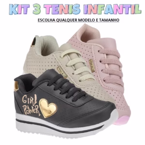 Kit 3 Pares De Tenis Criança Tenis Feminino Infantil Envio em 24h