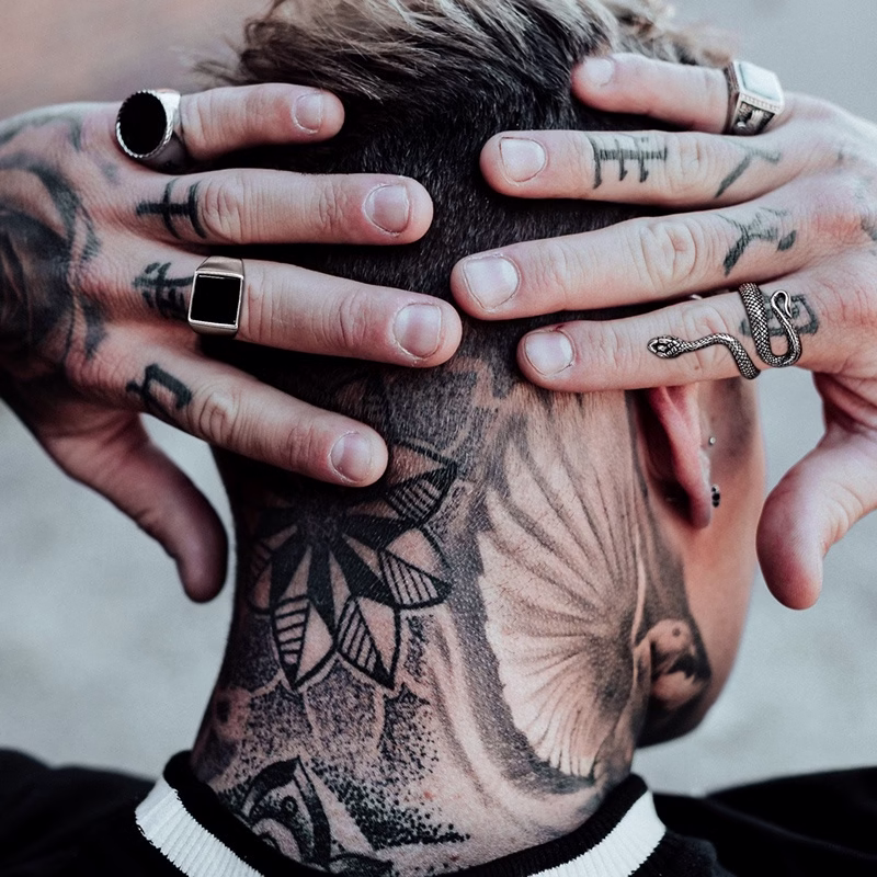 Vnox Anel Masculino De Prata Com Pedras Preciosas Pretas