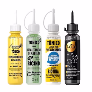 Kit Tônicos - Alho / Biotina / Rícino / Hialurônico Gota Dourada - 4 Itens