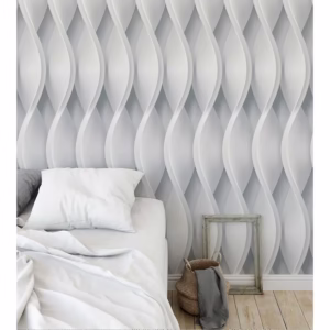 Papel de Parede 3D ondas laterais em tons de branco e cinza