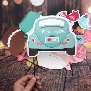 KIT 10 PLAQUINHAS RECÉM CASADOS PARA SELFIE NO PALITO