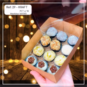 10~50  Caixas Embalagem 12 Doces Com Visor em  Acetato KRAFT 16x11x5 - Ref. 29 ( Chocobraz )