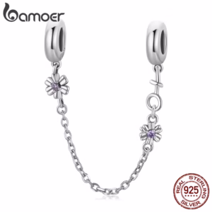 BAMOER Corrente De Segurança De Prata Esterlina 925 vintage Com Formato De Flor SCC2100