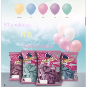 50 UNID BALÃO N 8 CANDY COLORS 5 CORES PASTEL BEXIGA CORES BEBÊ//