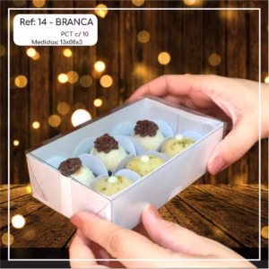 10~50 Caixas Embalagem 6 Doces Com Visor em  Acetato BRANCA 13x8x3 - Ref. 14 ( Chocobraz )//