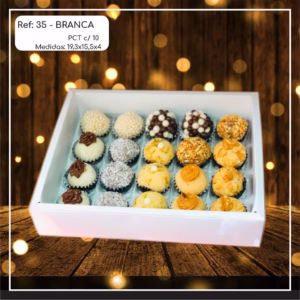 5~25 Caixas Embalagem Moldura 20 Doces Com Visor em  Acetato BRANCA 19,3x15,5x4 - Ref. 35