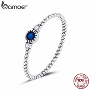 Anel De Prata Esterlina 925 Bamoer Com Design De Zircônia Azul Para Mulheres , Moda Retrô De Noivado