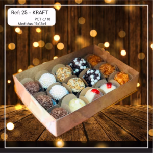 10 ~50 Caixas Embalagem 15 Doces Com Visor em  Acetato KRAFT 19x13x4 - Ref. 25 ( Chocobraz )