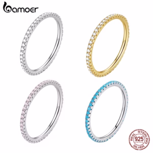 Anel De Prata Esterlina 925 Bamoer Brilhante Design Simples Joias Femininas Da Moda