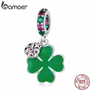 Bamoer 925 Pulseira Prata Joaninha & Trevo De Quatro Folhas/Contas Da Moda Para Diy/Acessórios SCC2187