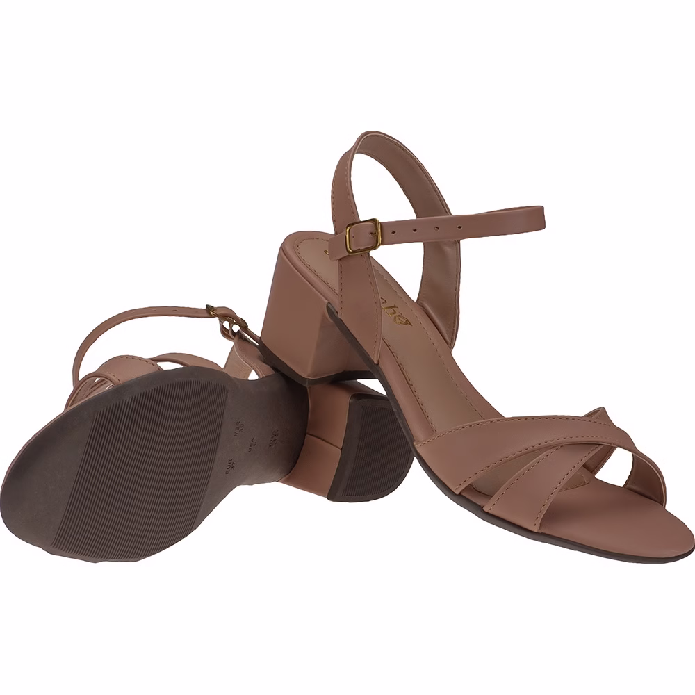 Saltinho Feminino Sandália Salto Baixo Quadrado Confortável Tendencia X Tiras Cruzadas Shekinah - Imagem 2