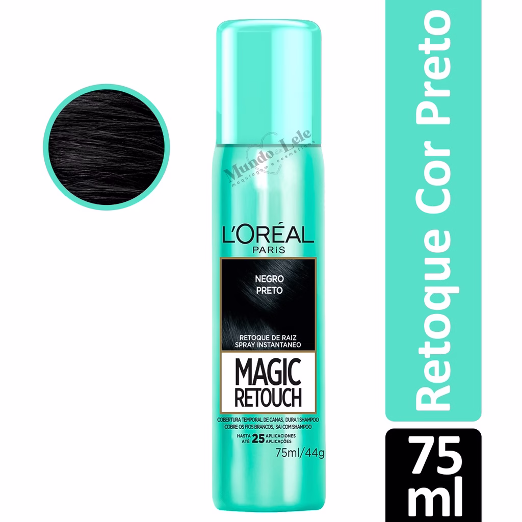 Retoque de Raiz Spray Instantâneo Magic Retouch Cor Preto Loréal Paris 75ml - 1 Unidade
