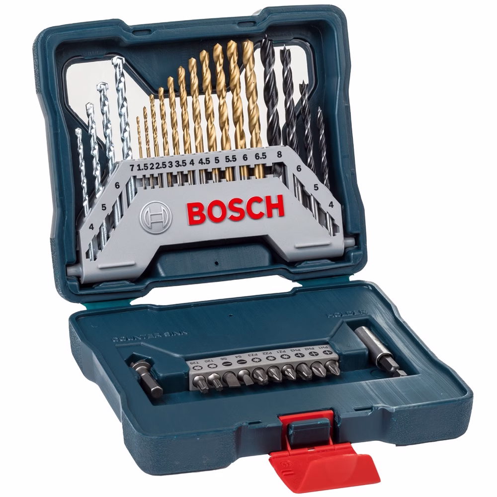 Kit de Brocas e Bits Bosch X-Line 30 Peças em Titânio para Concreto Madeira e Metal