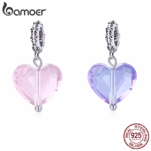 Bamoer 925 Prata Esterlina Coração Pingente Azul E Rosa Contas Para Pulseira Colar DIY Acessórios De Moda SCC1816