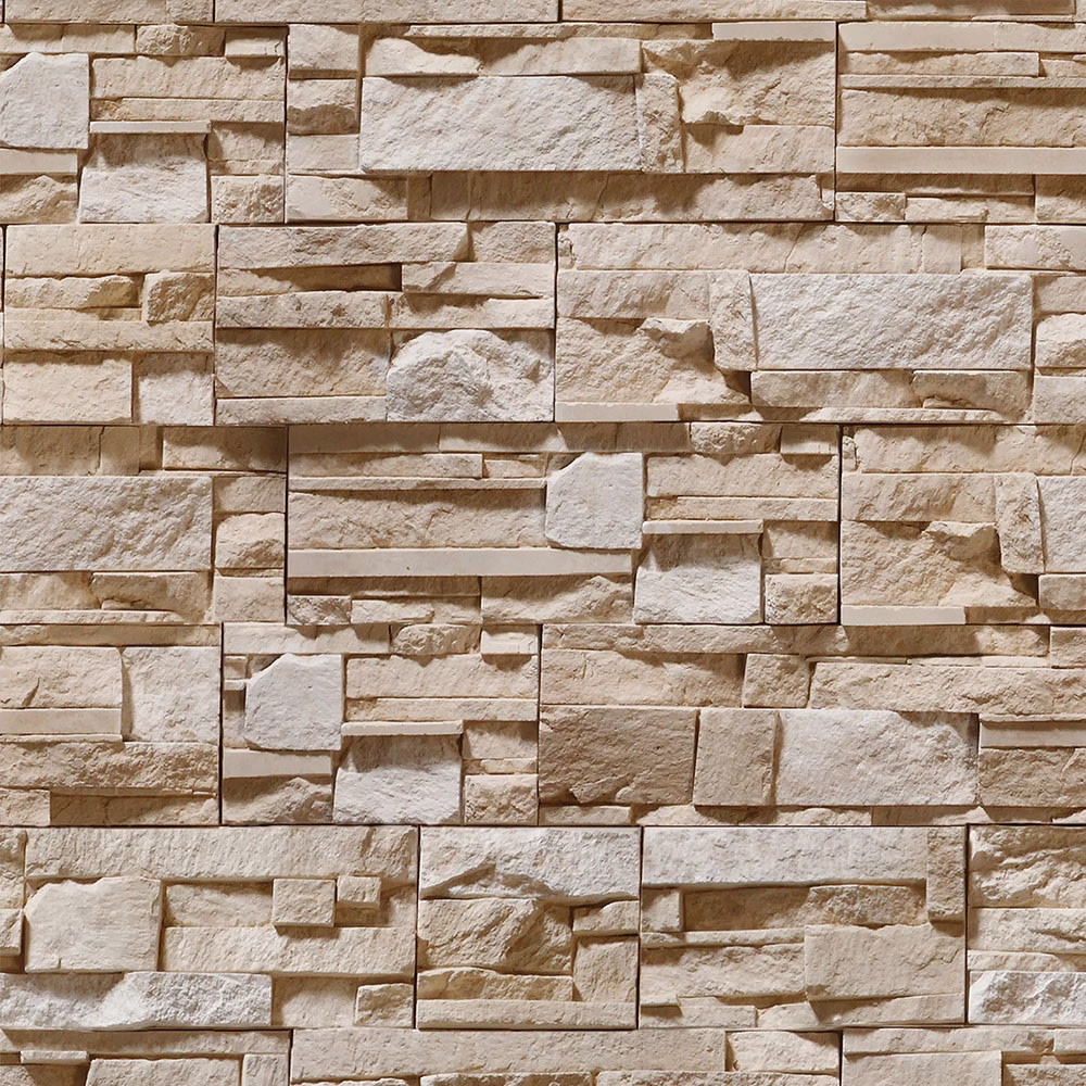 Papel de parede estilo pedras canjiquinha e pedras palito em tons de cinza e bege Para Quarto e Sala