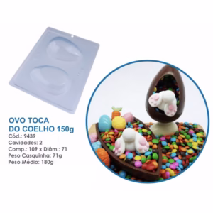1~4 Forma BWB Com Silicone (3 partes) Para Chocolate Cód. 9439 - Ovo Toca do Coelho 150g. Páscoa