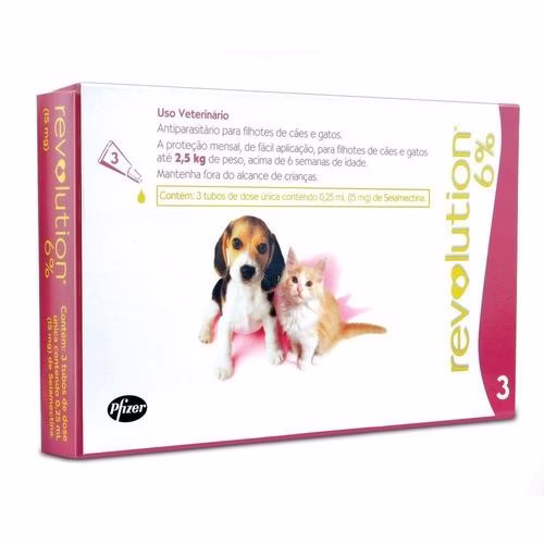 Antipulgas e Carrapatos Revolution 6% Cães e Gatos de até 2,5kg com 3 Pipetas