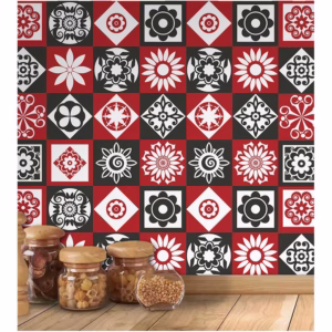 Adesivo Azulejo Grego Vermelho Mandala para Área Gourmet 1,00 metro
