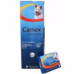 Canex Composto (10Kg) 12 Blísteres C/ 4 Comprimidos (Caixa Fechada) - Vermífugo P/ Cães