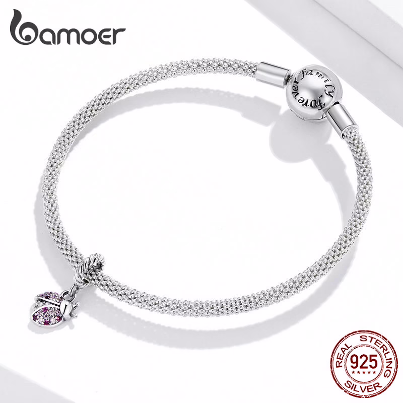 Bamoer Real Silver 925 Pingente Com Cubic Zircon Joaninha Forma Para Pulseira Diy Jóias Charme Scx125 - Imagem 2