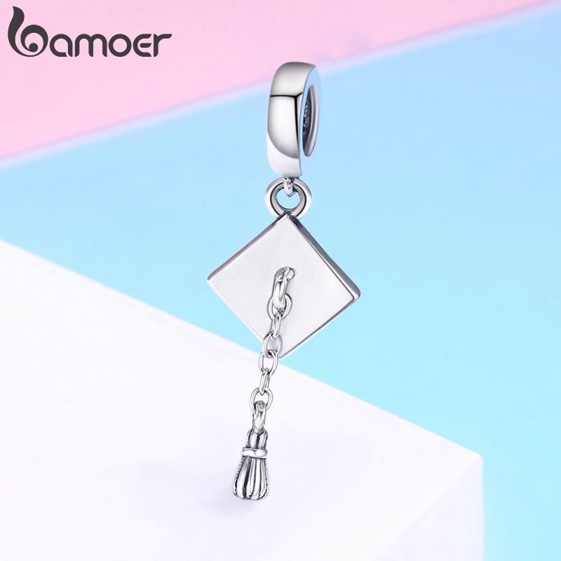 BAMOER Bachelor Cap Charm 925 Silver Bracelet Accessories SCC459 - Imagem 2