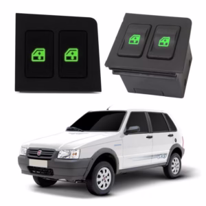 Botão Interruptor Comando Vidro Elétrico Duplo LED Verde - Fiat Uno Mille Elba Fiorino