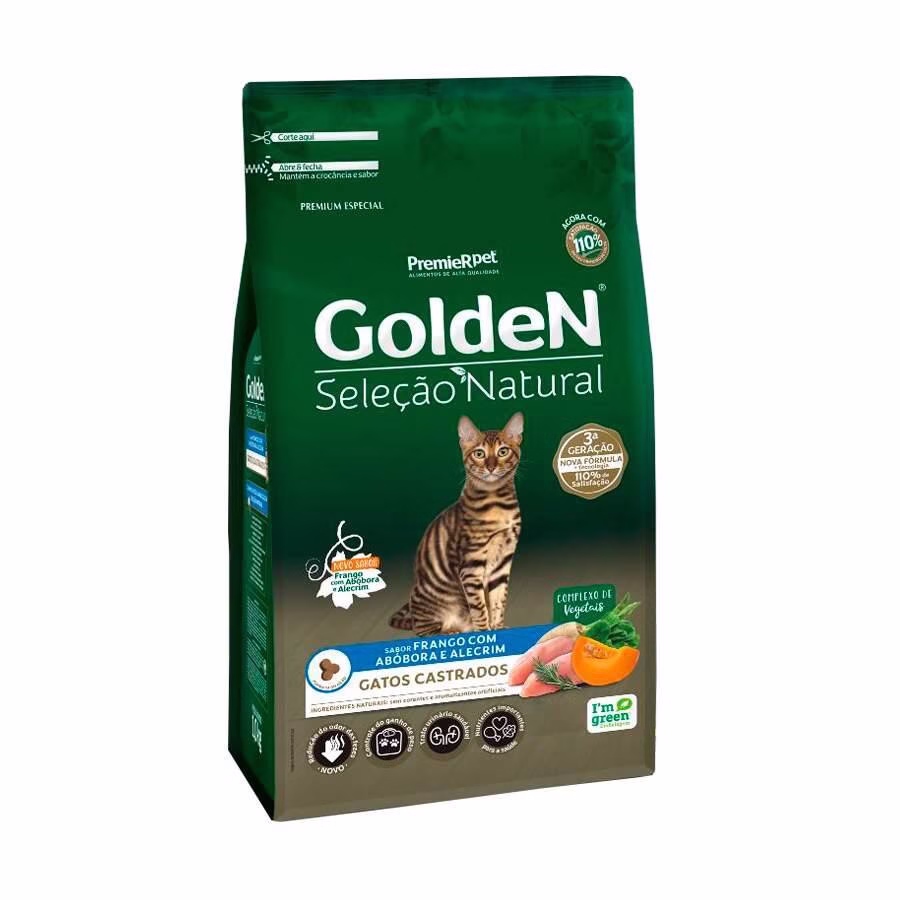 Ração Golden Gatos Ad Castrados Seleção Natural Abóbora 1Kg