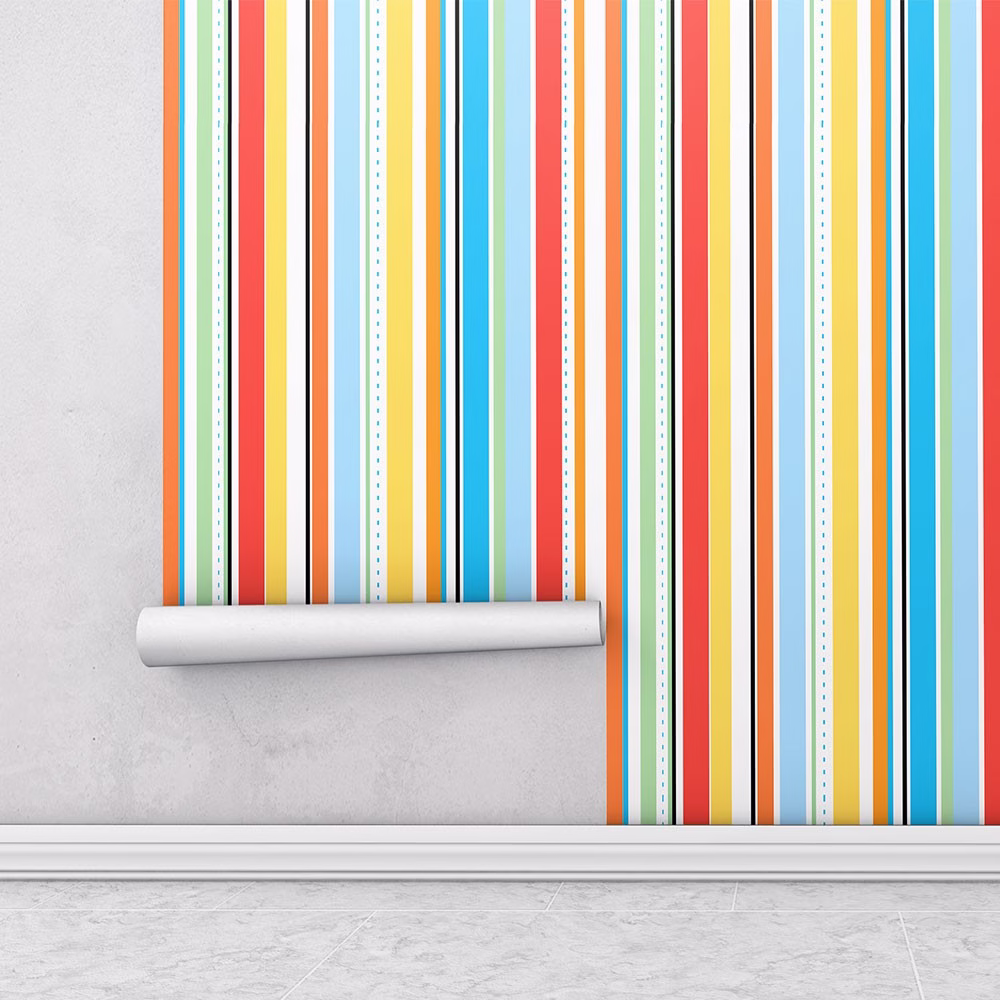Papel de parede listrado com listras e traços coloridos Para Sala e Quarto