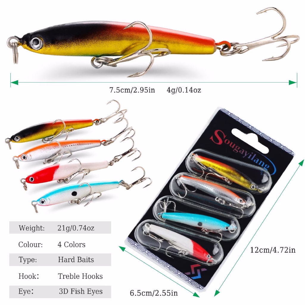 Sougayilang Isca De Pesca Set 4 PCS Wobbler Iscas De Pesca Dura Anti-corrosão Gancho Baixo Isca De Pesca Isca De Carpa - Imagem 2