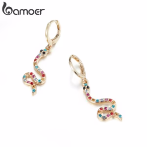 Bamoer AIE076 Brincos De Argola De Cobra Com Strass Hipoalergênico De Liga Retrô/Bijuteria Fashion Para Meninas E Mulheres