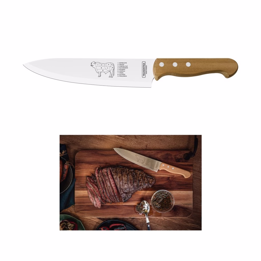 Faca para Carne Com Lâmina de Aço Inox e Cabo de Madeira 8" Tramontina - 22938108 - Imagem 2