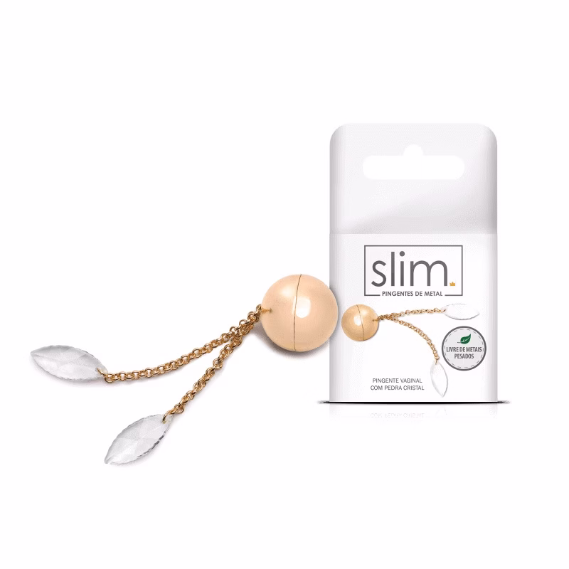 Pingente Vaginal Feito em Metal com 2 Berloques em Forma de Cristal, São Livres de Metais Pesados - Sexy Fantasy Slim | 2,4 cm