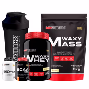 Kit Waxy Mass 3kg + Waxy Whey 900g + Power Creatina 100g + BCAA 100g + Coqueteleira - Bodybuilders