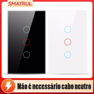 Comutador de luz Smatrul touch Brasil 110-220V painel de tela de vidro livre neutro americano