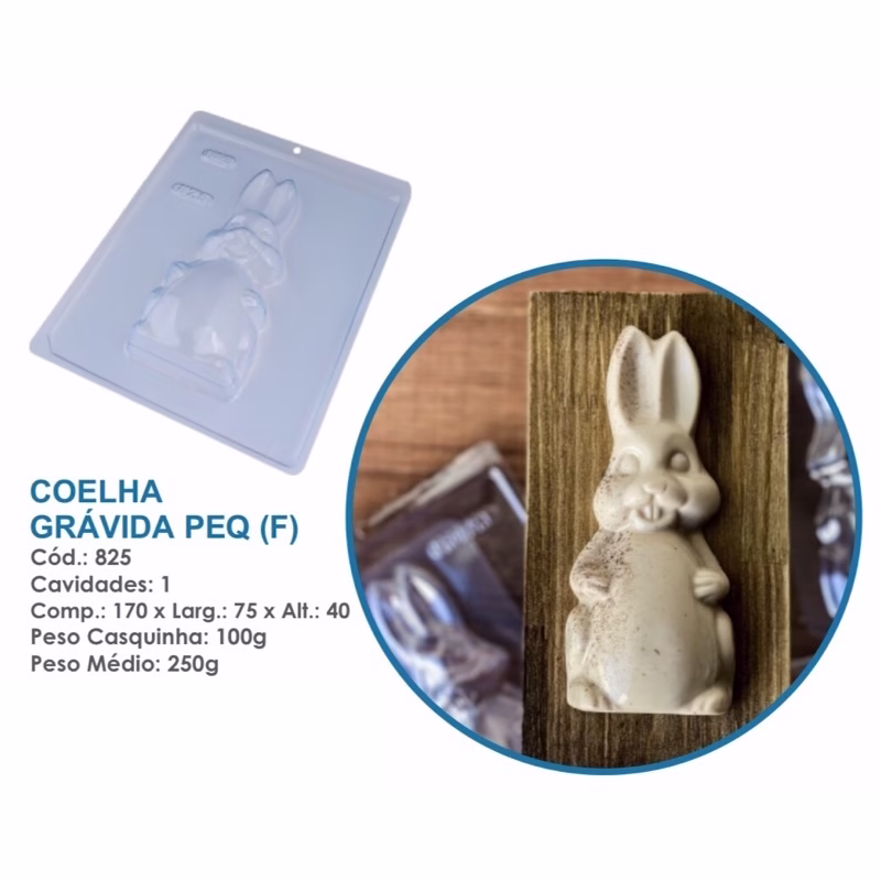 1~4 Forma BWB Com Silicone (3 partes) Chocolate Cód.825 - Coelha Grávida Pequena (F) 250g. Páscoa - Imagem 2
