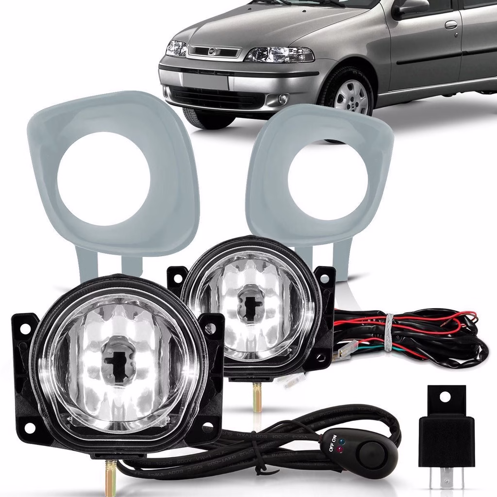 Kit Farol Milha Auxiliar Palio Siena 2001 2002 2003 2004 Botão Universal