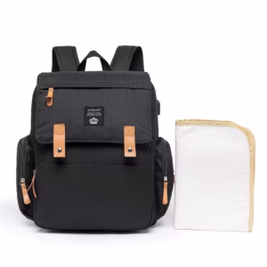 Bolsa Mochila de Bebê Maternidade Lequeen Preta Moderna Luxo Multifuncional Resistente